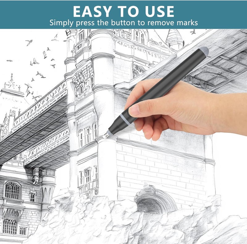 Foyucool Electric Eraser, Battery Operated Automatic Pencil Eraser with 220 Erasers Refills, 2 Erasers Sizes, Comfort Grip Art-Eraser for Drawing, Ideal for Artists, Students, Sketch, Engineers, Black - Image 4